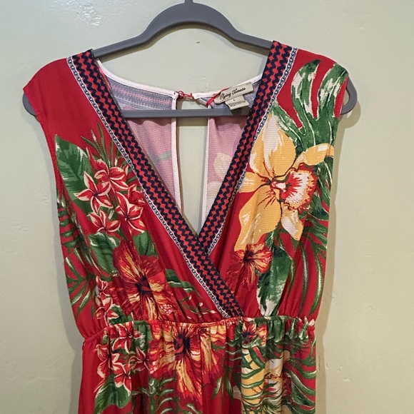 Flying Tomato Red Wide Leg Jumpsuit. Tropical Floral Print. Size Large. Like New - Picture 4 of 7